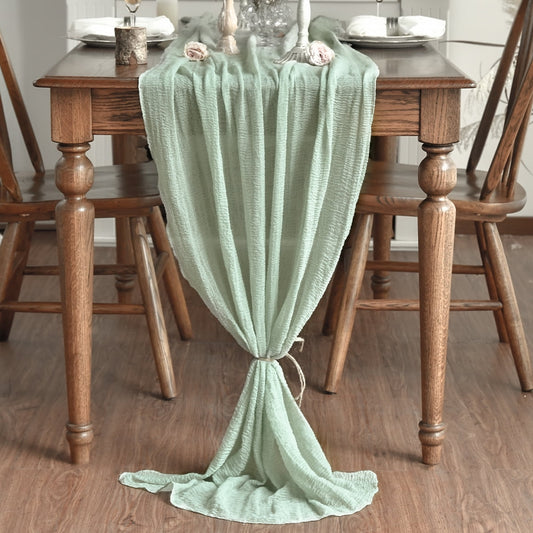 Sage Green Cheesecloth Table Runner, 35 x 118 Inch Rustic Gauze Boho Tablecloth for Bridal Shower Wedding Party Table Decoration