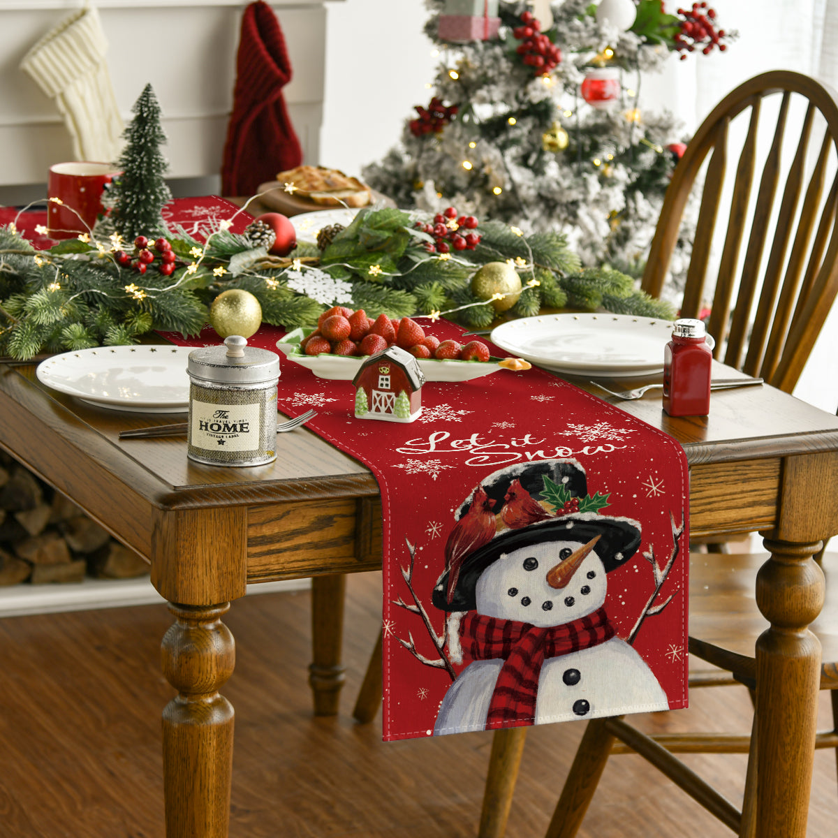 Artoid Mode Red Snowman Let It Snow Winter Table Runner, Seasonal Christmas Kitchen Dining Table Decoration for Home Party Indoor 13x72 Inch