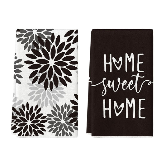 Black Dahlia Flower Halloween Tea Towels, 2 Count