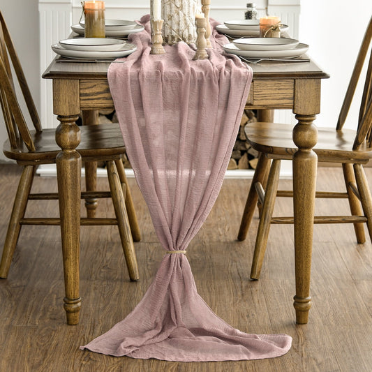 Rose Dust Cheesecloth Table Runner, 31 x 118 Inch Rustic Gauze Boho Tablecloth for Bridal Shower Wedding Party Table Decoration
