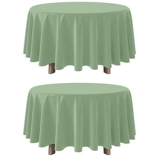Set of 2 Stain and Wrinkle Resistant Fitable Fern Green Table Cloth 60 Inch Round, Reusable and Washable Polyester Fabric Table Covers for Party, Wedding and Banquet Decoration