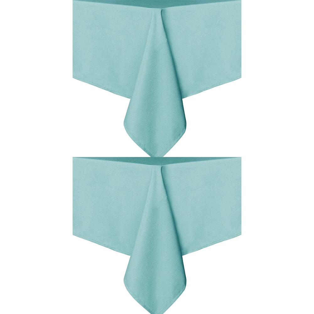 Set of 2 Stain and Wrinkle Resistant Fitable Aqua Table Cloth Rectangle 60x140 Inch, Reusable and Washable Polyester Fabric Table Covers for Party, Wedding and Banquet Decoration
