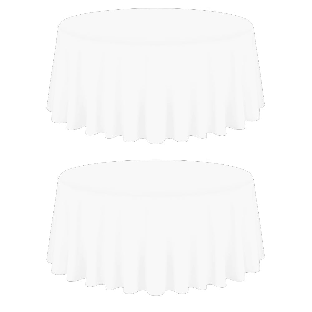Set of 2 Stain and Wrinkle Resistant Fitable White Table Cloth 70 Inch Round, Reusable and Washable Polyester Fabric Table Covers for Party, Wedding and Banquet Decoration