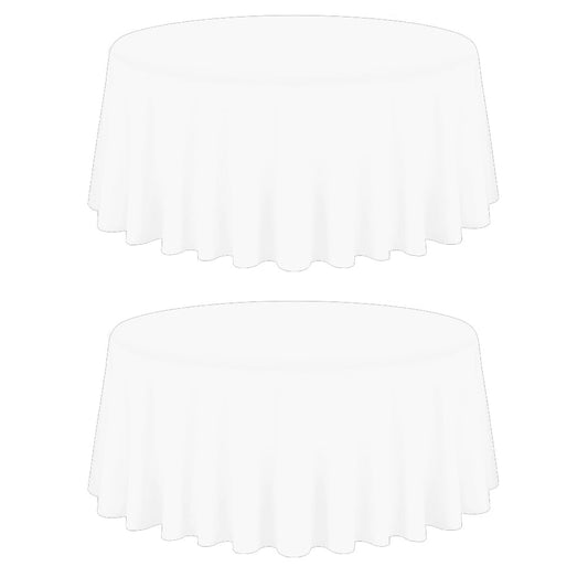 Set of 2 Stain and Wrinkle Resistant Fitable White Table Cloth 70 Inch Round, Reusable and Washable Polyester Fabric Table Covers for Party, Wedding and Banquet Decoration
