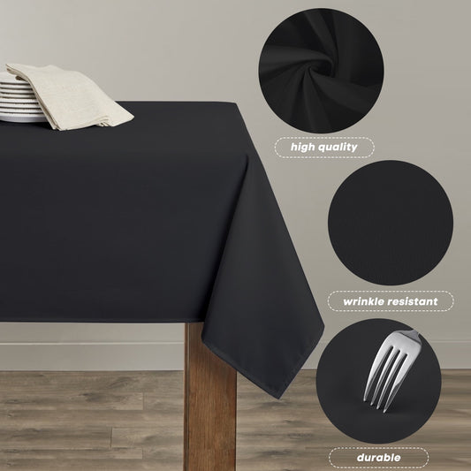 Wrinkle Resistant Fabric Dining Tablecloth 60 x 60 Inch Square, Solid Black Table Cover for Kitchen Outside Party