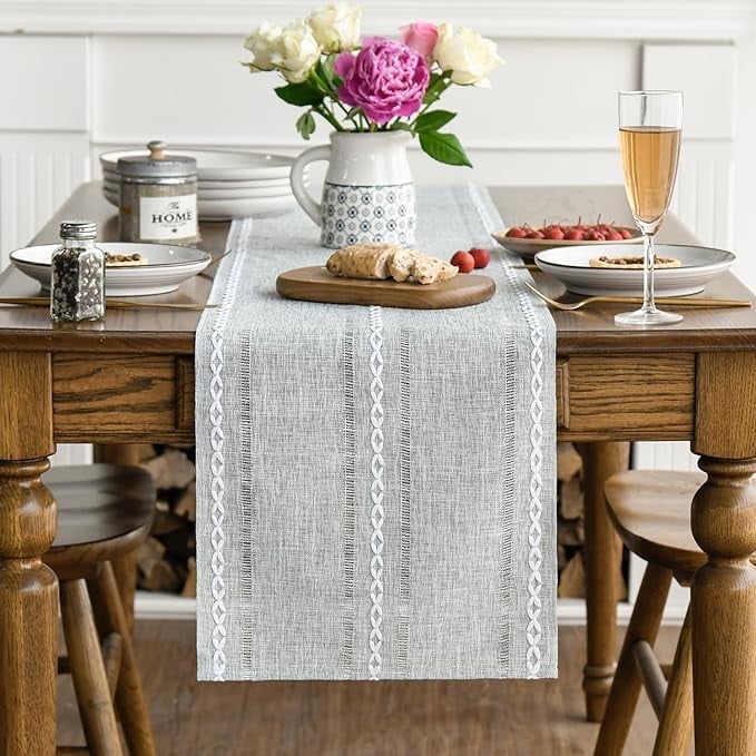 Linen Table Runner for Dining Table 13 x 72 inch Light Gray Burlap Linen Style Rustic Farmhouse Kitchen Dining Room Decoraton