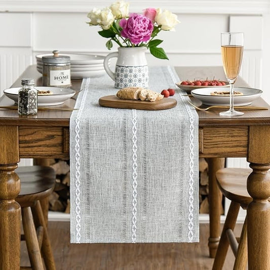 Linen Table Runner for Dining Table 13 x 72 inch Light Gray Burlap Linen Style Rustic Farmhouse Kitchen Dining Room Decoraton
