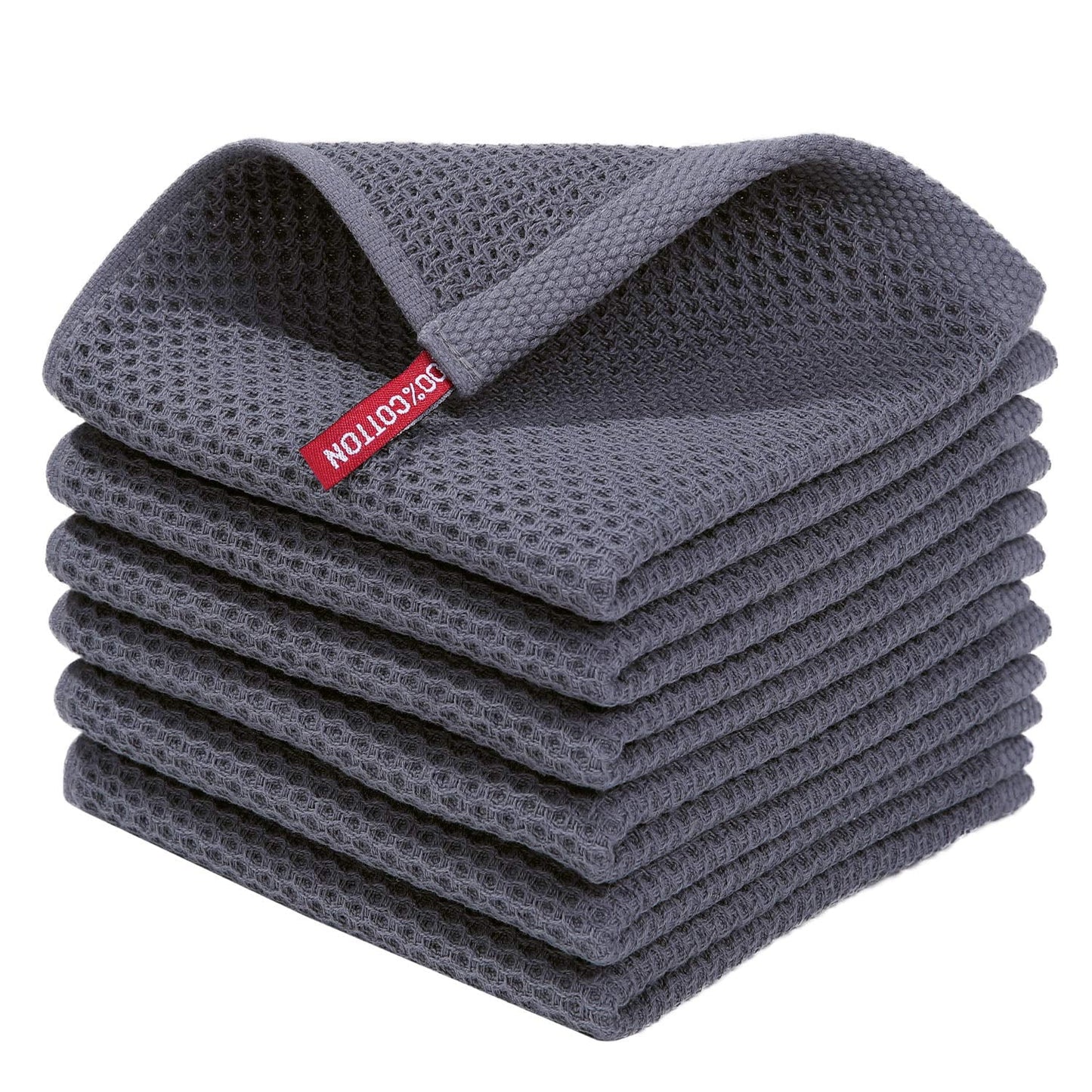 100% Cotton Waffle Dishcloth, Dark Grey, 6 Pack Soft Absorbent Quick Dry Kitchen Towels Cleaning Towels 12x12 Inch