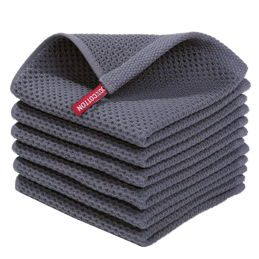 100% Cotton Waffle Dishcloth, Dark Grey, 6 Pack Soft Absorbent Quick Dry Kitchen Towels Cleaning Towels 12x12 Inch