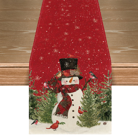 Artoid Mode Snowman Christmas Birds Trees Table Runner, Seasonal Winter Xmas Holiday Kitchen Dining Table Decoration for Indoor Outdoor Home Party Decor 13 x 72 Inch