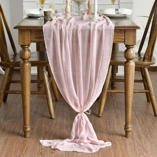 Sm!le 118 x 35 Blush Cheesecloth Gauze Table Runner for Boho Wedding and Party Decor
