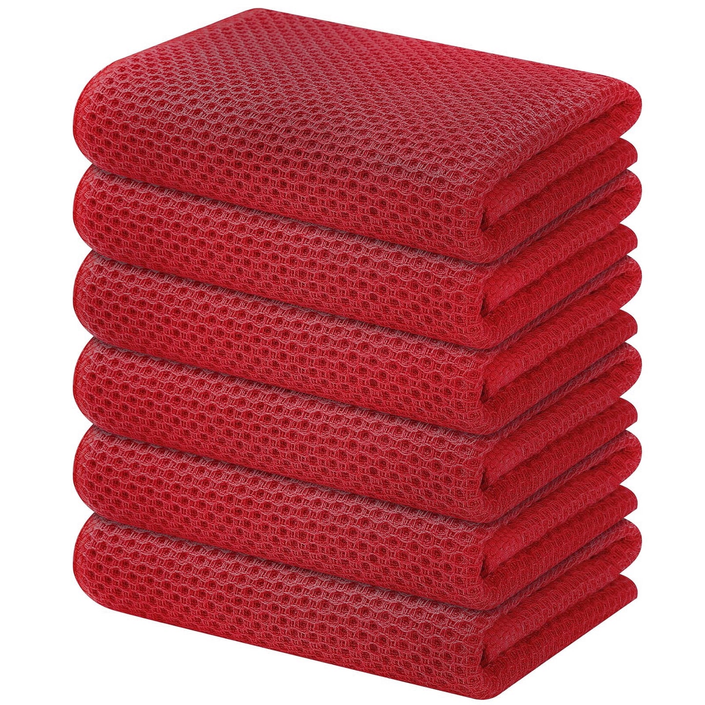 100% Cotton Waffle Dishcloth, Dark Red, 6 Pack Soft Absorbent Quick Dry Kitchen Towels Cleaning Towels 12x12 Inch
