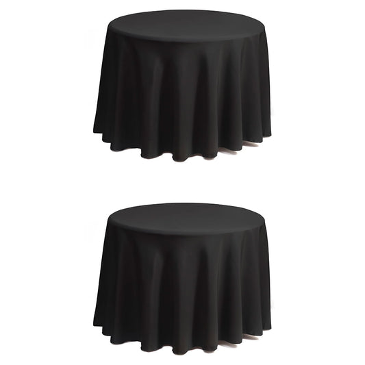 Set of 2 Stain and Wrinkle Resistant Fitable Black Table Cloth 70 Inch Round, Reusable and Washable Polyester Fabric Table Covers for Party, Wedding and Banquet Decoration
