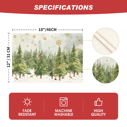 Artoid Mode Xmas Trees Cardinals Snowflakes Gifts Christmas Placemats Set of 4, 12x18 Inch Seasonal Winter Table Mats for Dining Decoration