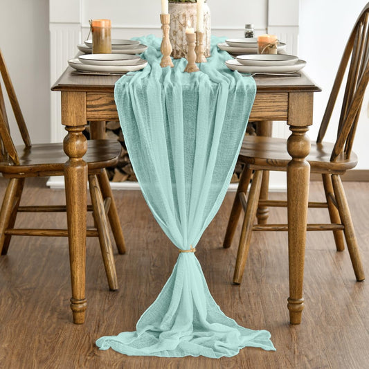 Mint Cheesecloth Table Runner, 31 x 118 Inch Rustic Gauze Boho Tablecloth for Bridal Shower Wedding Party Table Decoration